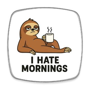 Sloth with coffee cup - Square fridge magnet - white - Front