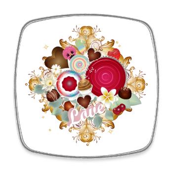 Pralinen im Ornament-Design mit zarten Blüten - Viereckiger Kühlschrankmagnet - Weiß - Vorne