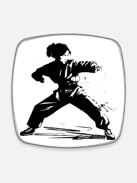 Mädchen Karate Skizze - Viereckiger Kühlschrankmagnet - Weiß