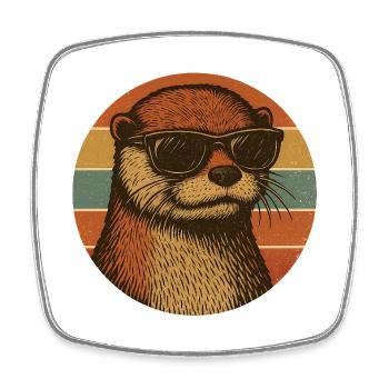 Cool Otter with Sunglasses Retro Design - Square fridge magnet - white - Front
