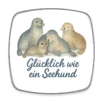 Glückliche Siegel im Aquarell - Viereckiger Kühlschrankmagnet - Weiß - Vorne