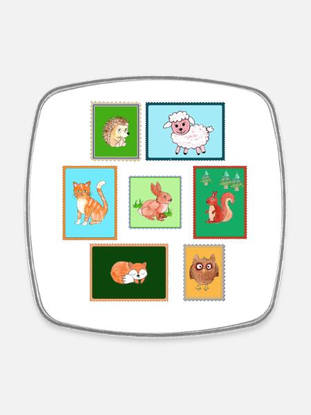 Beer stamps with animals - Square fridge magnet - white