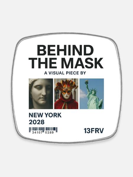 Derrière le masque : New York 2028 - Magnet carré - blanc