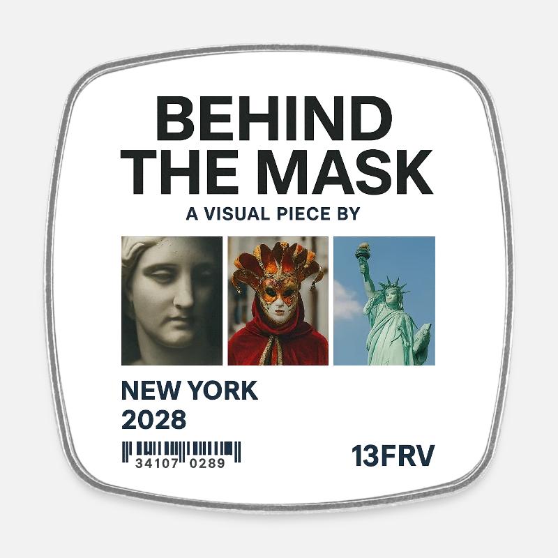 Derrière le masque : New York 2028 - Magnet carré - blanc