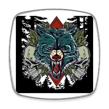 Wild Howl – Savage Wolf & Skulls Forest Art - Viereckiger Kühlschrankmagnet - Weiß - Vorne