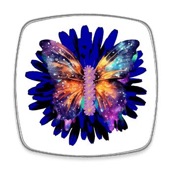 Galaxy Wings – Butterfly on Cosmic Bloom - Square fridge magnet - white - Front