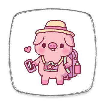 Cute Little Piggy Vacation Travel - Square fridge magnet - white - Front