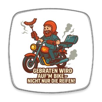 BBQ Biker – Gebraten wird auf’m Bike - Viereckiger Kühlschrankmagnet - Weiß - Vorne