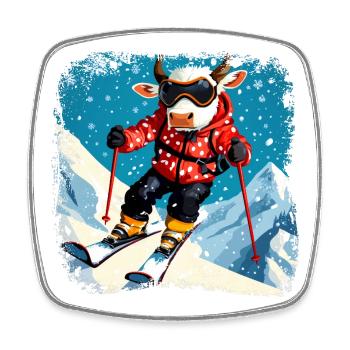 Ski cows - Square fridge magnet - white - Front