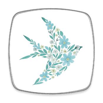 Élégant motif d’oiseau floral bleu - Magnet carré - blanc - Devant