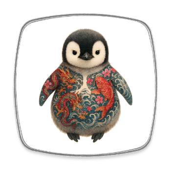 Yakuza Penguin – Small But Feared - Square fridge magnet - white - Front