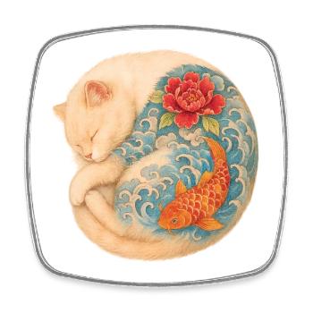 Yakuza Cat – Friedliche Kraft in Tinte - Viereckiger Kühlschrankmagnet - Weiß - Vorne