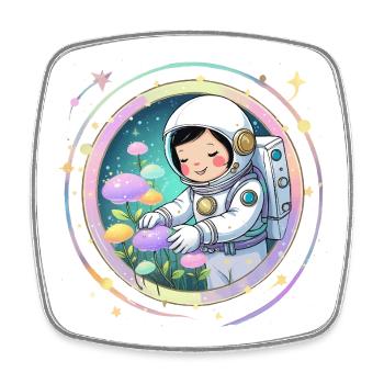 Astronaut Girl with Mushrooms – Cute Space Design - Square fridge magnet - white - Front