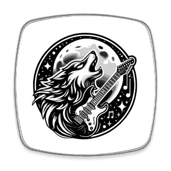 Wolf Musical Mond Design - Viereckiger Kühlschrankmagnet - Weiß - Vorne