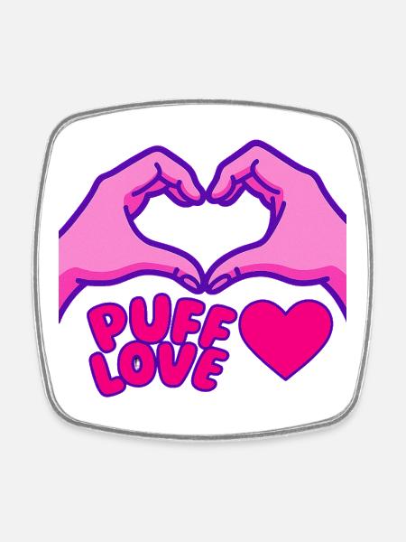 Heart Puffed Love Design and Hands - Square fridge magnet - white