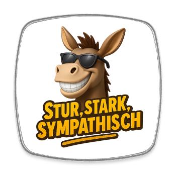 Stubborn, strong, likeable – The donkey with style - Square fridge magnet - white - Front