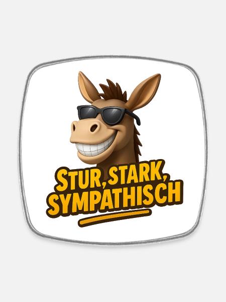 Stubborn, strong, likeable – The donkey with style - Square fridge magnet - white