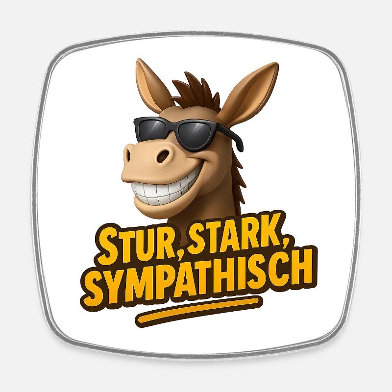 Stubborn, strong, likeable – The donkey with style - Square fridge magnet - white