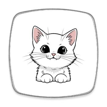 Mignon design de chaton blanc - Magnet carré - blanc - Devant