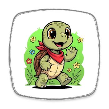 Tortue mignonne avec sac à dos et fleurs - Magnet carré - blanc - Devant