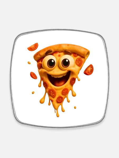 Happy Pizza Face Illustration - Square fridge magnet - white