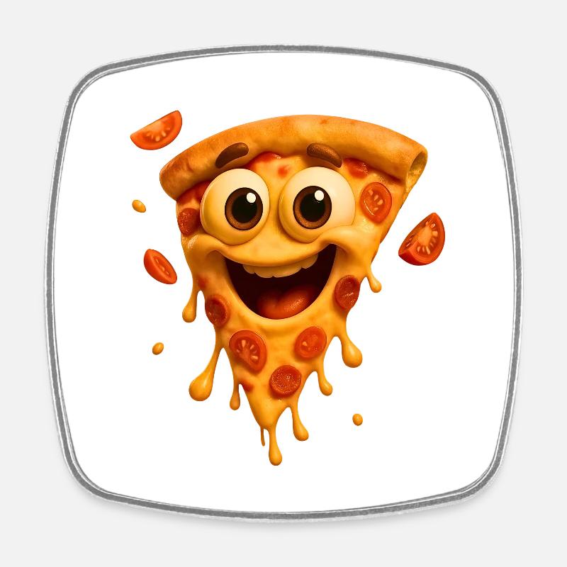 Fröhliche Pizzagesicht Illustration - Viereckiger Kühlschrankmagnet - Weiß