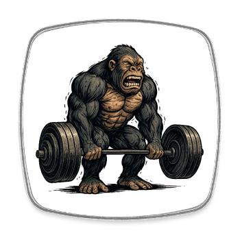 Aesthetic monkey with dumbbell - Square fridge magnet - white - Front