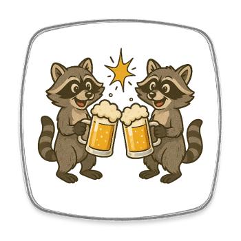Racoon Trinkfreude Motiv - Viereckiger Kühlschrankmagnet - Weiß - Vorne