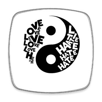 Design Yin Yang avec AMOUR et HAINE – contraste audacieux - Magnet carré - blanc - Devant