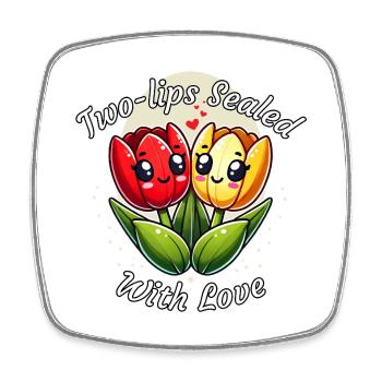 Tulipes Kawaii Deux Lèvres Scellées Avec Amour - Magnet carré - blanc - Devant