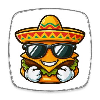 Cool burger with sombrero and sunglasses - Square fridge magnet - white - Front