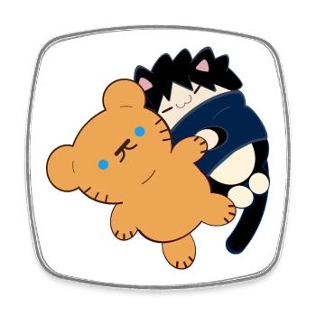Anime Design Cute Black Cat with Teddy Bear - Square fridge magnet - white - Front