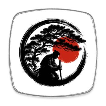 Enso Samurai Meditation with Red Sun - Square fridge magnet - white - Front