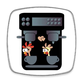 FUNNY CHICKENS COFFEE MAKER COFFEE - Square fridge magnet - white - Front