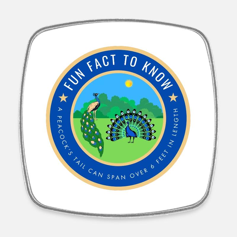 Peacock Fact  - Square fridge magnet - white