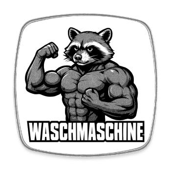 Waschmaschine Waschbär Fitness witzig Gym Geschenk - Viereckiger Kühlschrankmagnet - Weiß - Vorne
