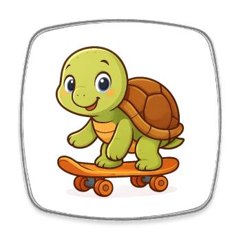 Tortue mignonne sur skateboard - Magnet carré - blanc - Devant