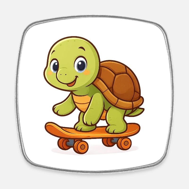 Niedliche Schildkröte auf Skateboard - Viereckiger Kühlschrankmagnet - Weiß