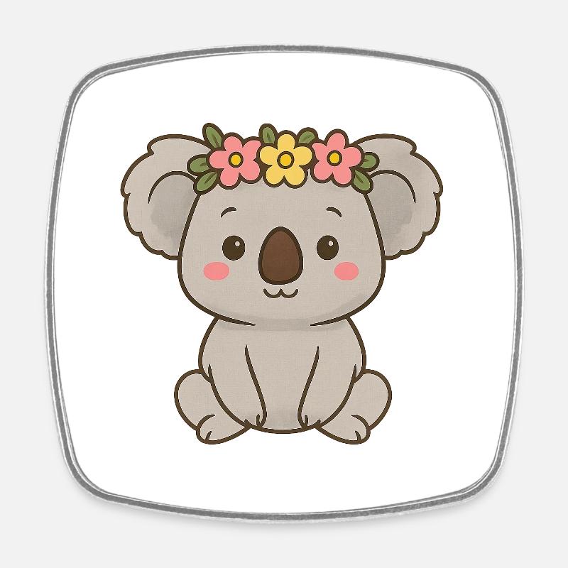 Mignon koala avec couronne de fleurs - Magnet carré - blanc