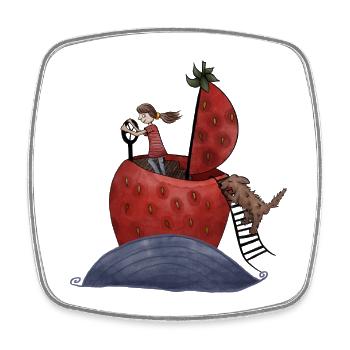 Happy Strawberry Boat - Viereckiger Kühlschrankmagnet - Weiß - Vorne