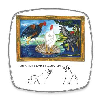 Cluck, that's what I call real art - in English - Square fridge magnet - white - Front
