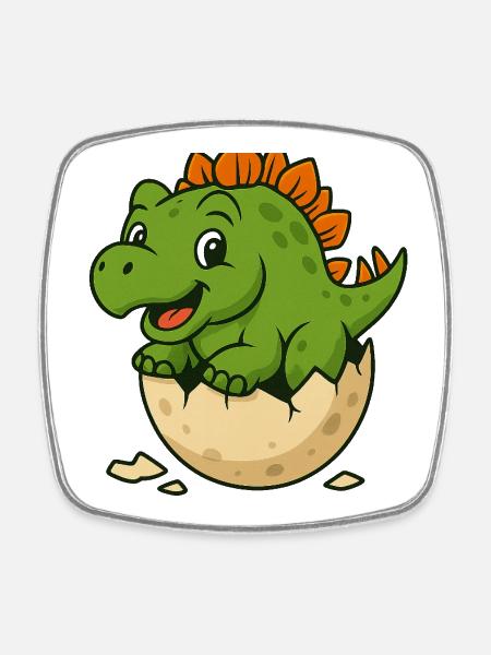 Cute dinosaur offspring on egg - Square fridge magnet - white