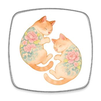 Twin Inked Cats – Sérénité flottante - Magnet carré - blanc - Devant