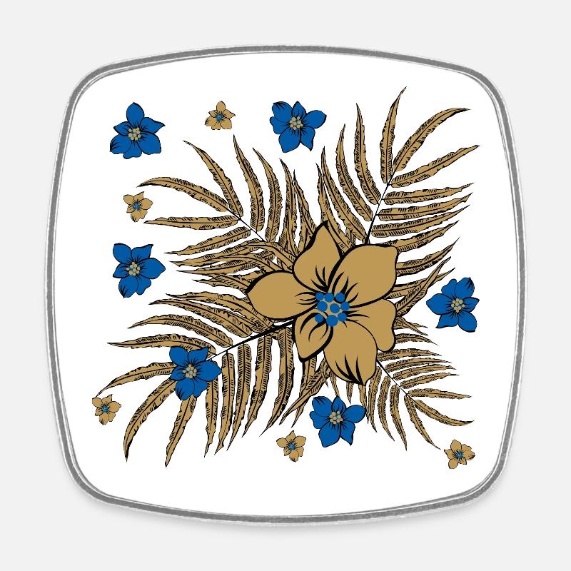 Tropical Leaves and Flowers Pattern - Square fridge magnet - white