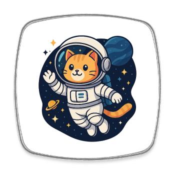 Space Cat Adventure – Chemise d’astronaute kawaii - Magnet carré - blanc - Devant
