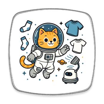 Blanchisserie Space Cat – Chemise d’astronaute kawaii - Magnet carré - blanc - Devant