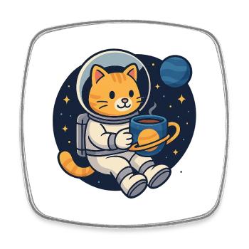 Astro Cat Coffee Break – Kawaii Space Shirt - Viereckiger Kühlschrankmagnet - Weiß - Vorne