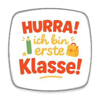 Erste Klassenbeginn Schriftzug mit Schulranzen - Viereckiger Kühlschrankmagnet - Weiß - Vorne