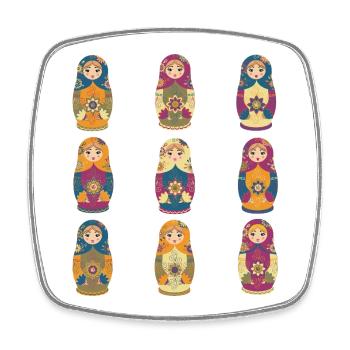 Motif de poupées matriochkas russes traditionnelles - Magnet carré - blanc - Devant