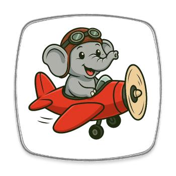 Cute elephant pilot in airplane - Square fridge magnet - white - Front
